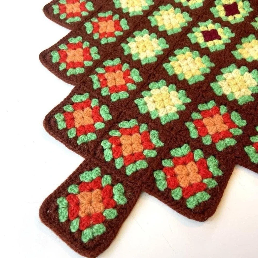 Vintage Crochet Granny‎ Square Throw Blanket 48x55 Handmade Boho Decor